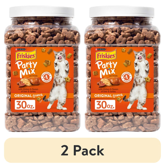 (2 Pack) Purina  Party Mix Cat Treats, Original Crunch Snacks, 30 Oz. Canister