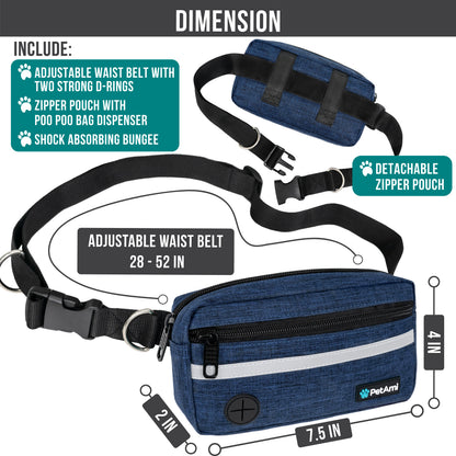Dog Leash Belt Hands Free Running Jogging Walking Waist Pouch with Bungee Leash