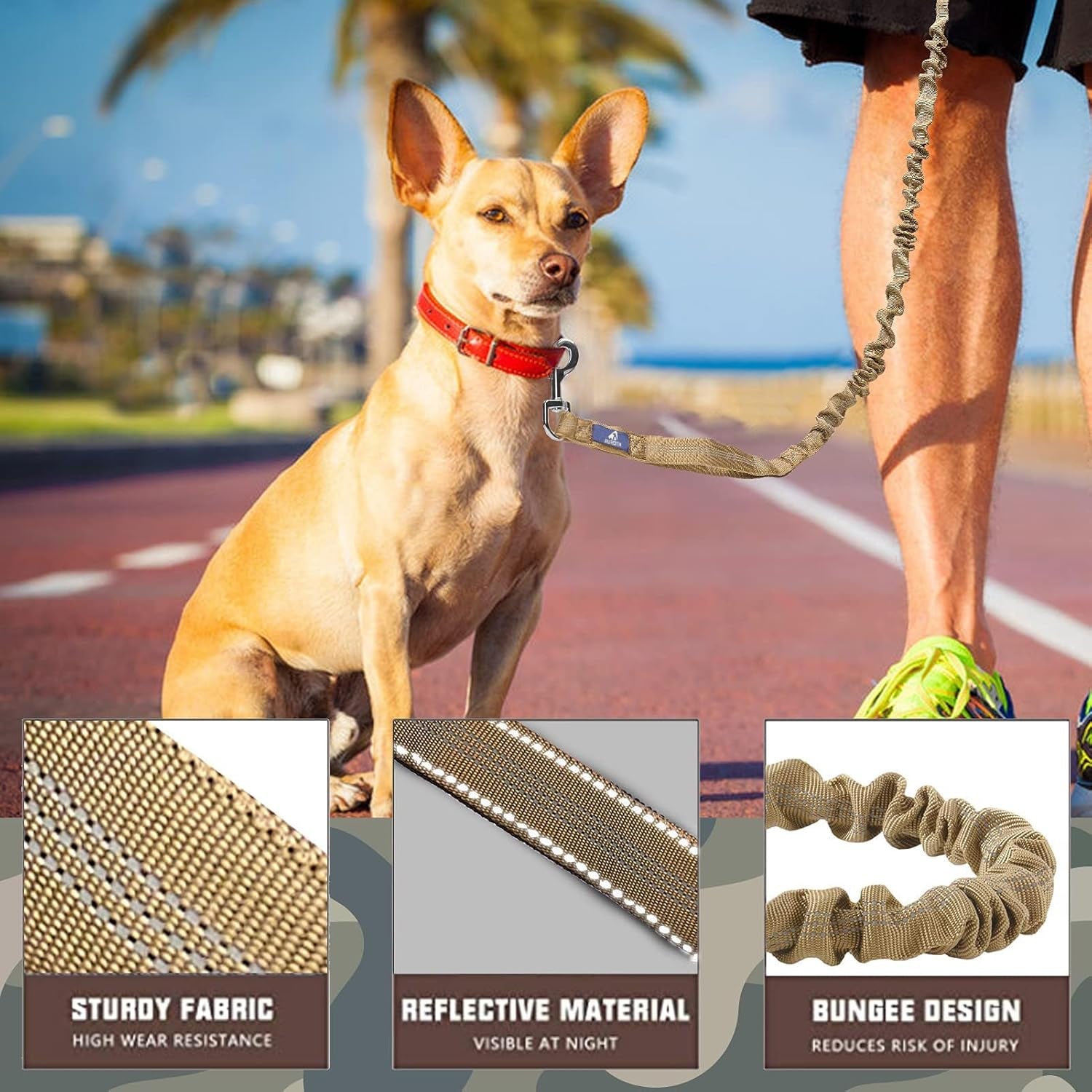 Heavy Duty Bungee Dog Leash for Medium Large Breed Dogs, No Pull Leashes for Shock Absorption with Car Seat Belt, 2 Padded Handles 4.5FT 6FT Training Dog Leash