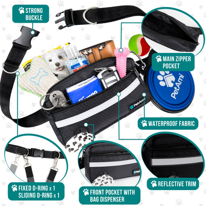 Dog Leash Belt Hands Free Running Jogging Walking Waist Pouch with Bungee Leash