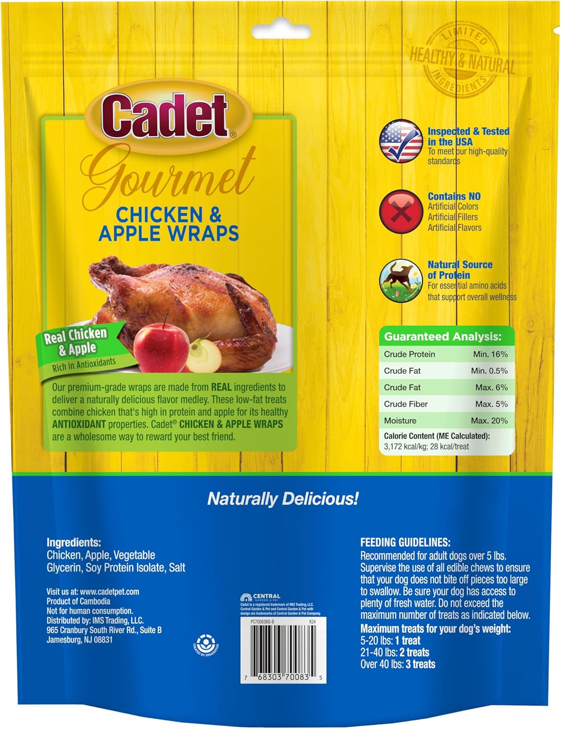 Gourmet Apple & Chicken Dog Treats Wraps - Healthy & Natural Chicken & Apple Dog Training Treats for Small & Large Breeds - Inspected & Tested in USA (28 Oz.)