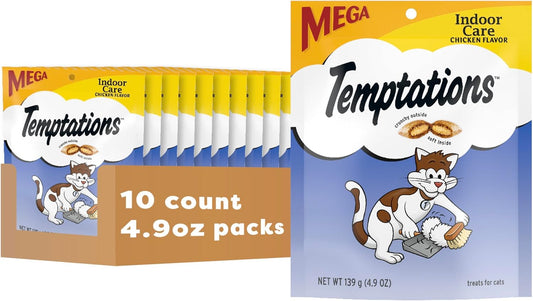 Cat Treats Indoor Care, Classic Crunchy and Soft Cat Treats, Tasty Chicken Flavor, 4.9 Oz. Pouch (Pack of 10)