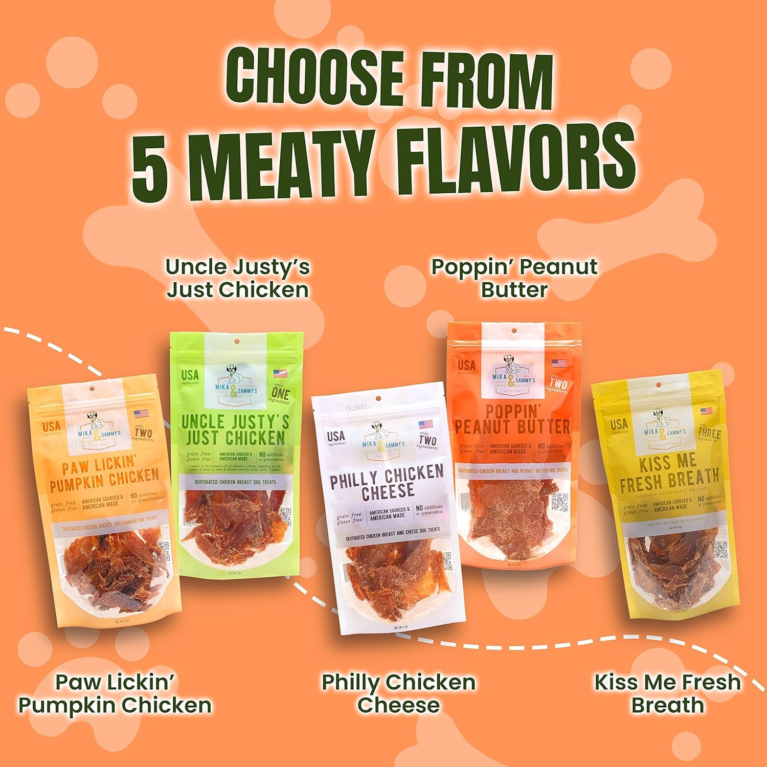 Mika & Sammy'S Gourmet Chicken Jerky Dog Treats Made in USA - Poppin' Peanut Butter - 5Oz Bag