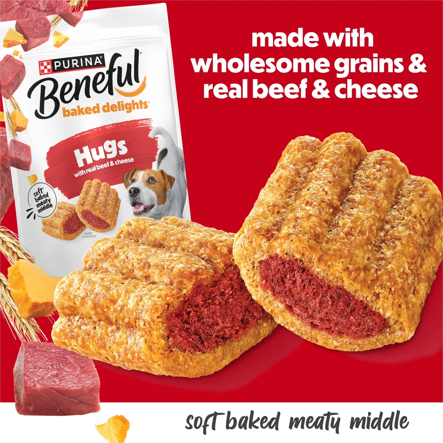 Purina  Baked Delights Hugs with Real Beef and Cheese Oven Baked Dog Treats, 19.5 Oz Pouch