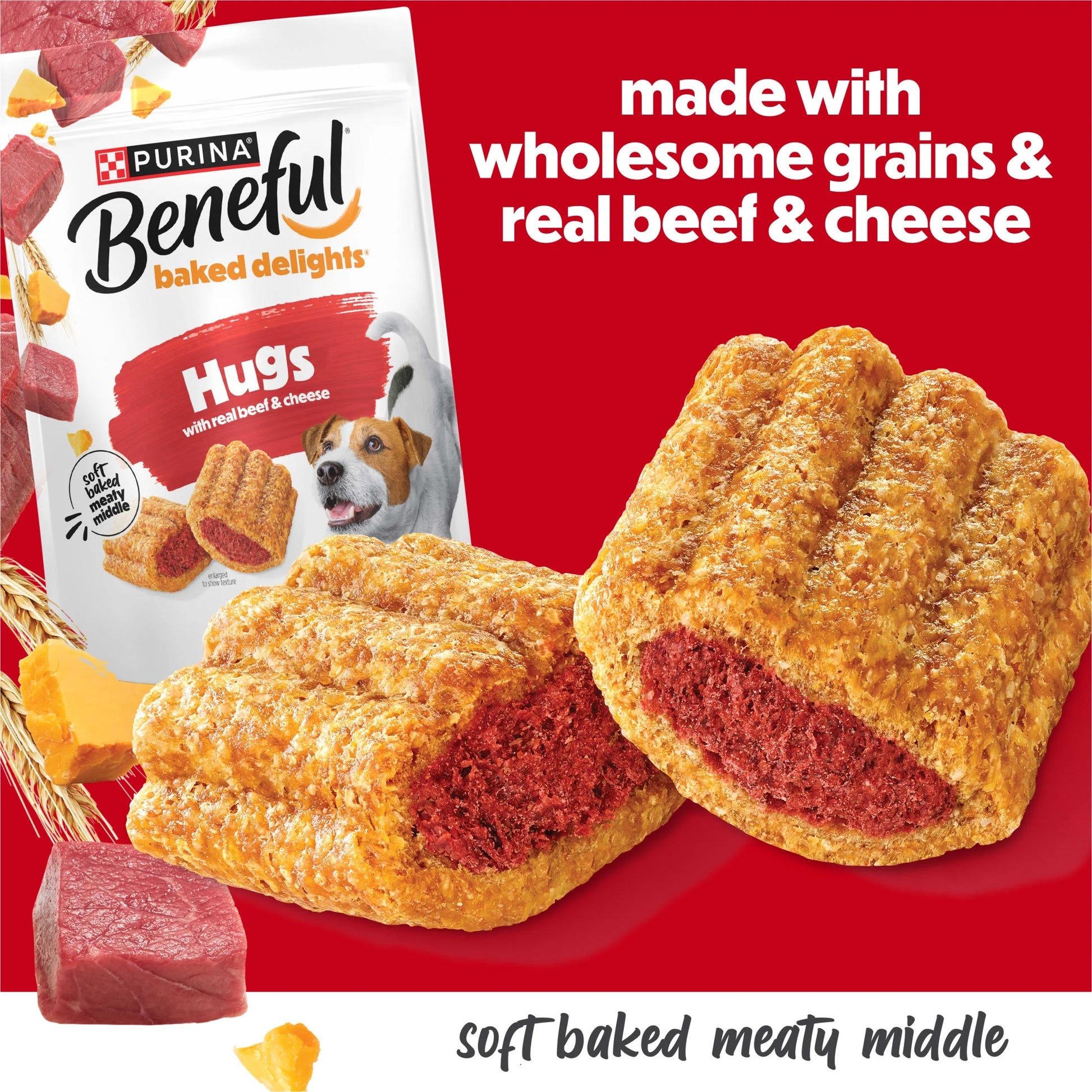 Purina  Baked Delights Hugs with Real Beef and Cheese Oven Baked Dog Treats, 19.5 Oz Pouch