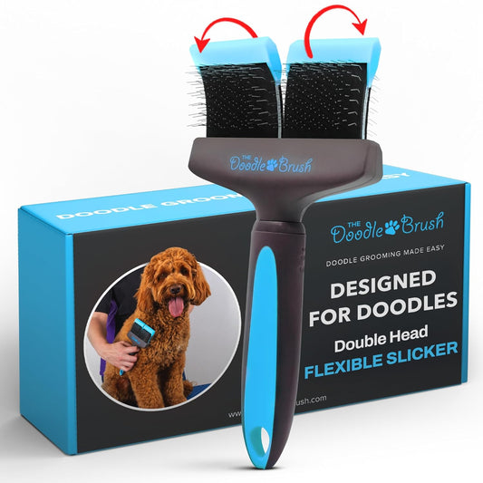 , Slicker Brush for Dogs, Dual Head Dog Hair Brushes, Flexible Head Slicker for Dogs, Poodle, Labradoodle, Sheepadoodle, Tangle-Free Grooming, Healthy & Shiny Coat Pet Brushes
