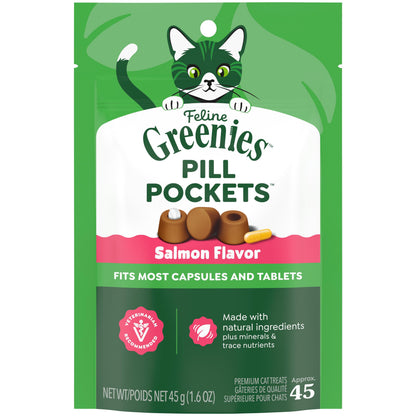 FELINE  PILL POCKETS Natural Cat Treats, Salmon Flavor, 1.6 Oz. Pack (45 Treats)