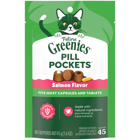 FELINE  PILL POCKETS Natural Cat Treats, Salmon Flavor, 1.6 Oz. Pack (45 Treats)