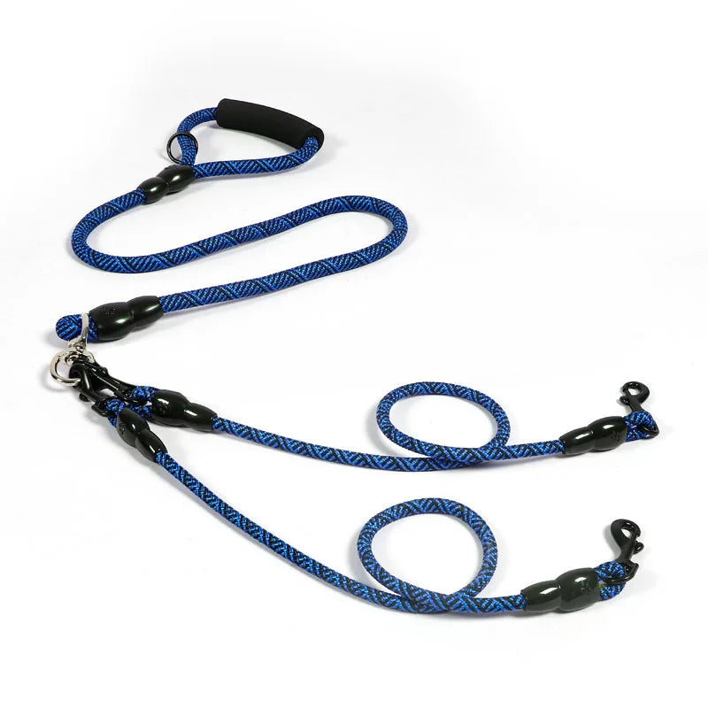 Nylon Weave Three Heads One Drag Three Dog Leash round Rope Pet Traction Belt Dog Chain Strong Safety Dog Lead Leash Foam Handle