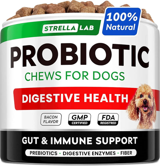 Probiotics Chews for Dogs & Digestive Enzymes + Digestion & Gut Health Treats, Probiotics for Dogs, Fiber Supplement, anti Diarrhea, Constipation, Upset Stomach&Gas Relief,Canine Prebiotic