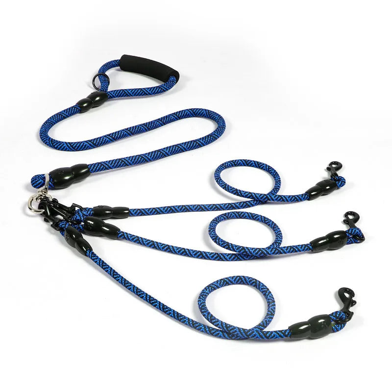 Nylon Weave Three Heads One Drag Three Dog Leash round Rope Pet Traction Belt Dog Chain Strong Safety Dog Lead Leash Foam Handle