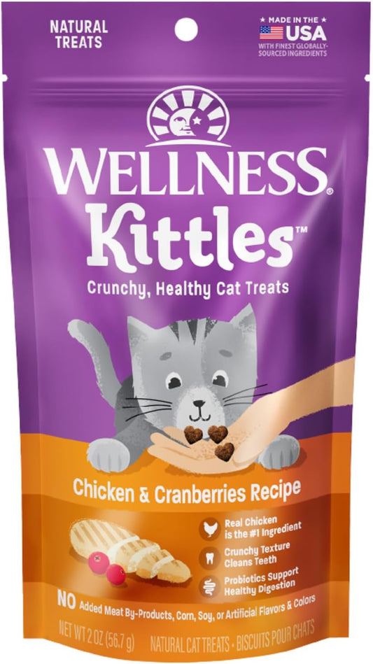 Kittles Crunchy Cat Treats, All Lifestages, Kitten to Senior, Natural, Grain Free, Chicken and Cranberry Flavor, 2 Oz Bag