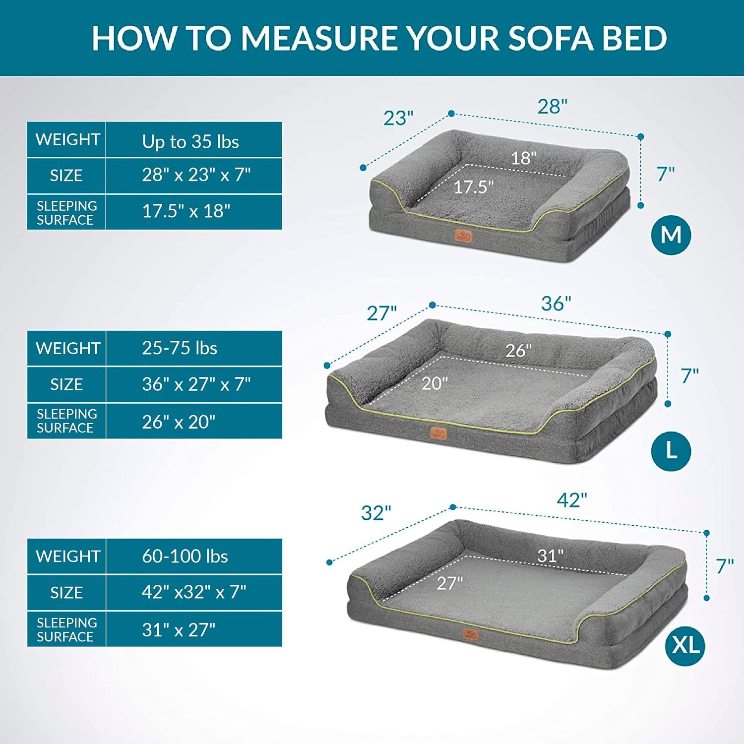 Bedsure Orthopedic Dog Bed - XL Memory Foam Waterproof Dog Bed, Removable Cover & Liner, 7" Height, up to 100 Lbs